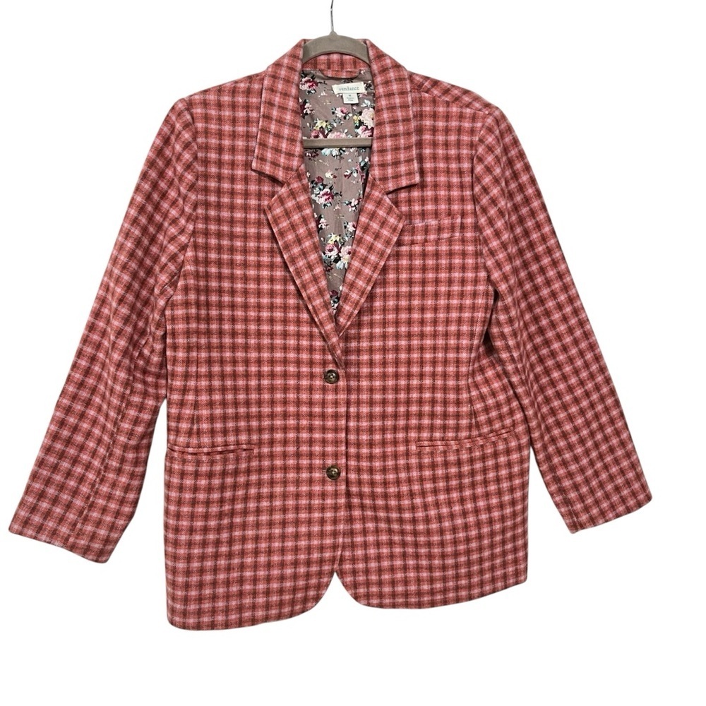 Sundance boxy blazer jacket M The Lisa Pink salmon Plaid Wool blend Womens